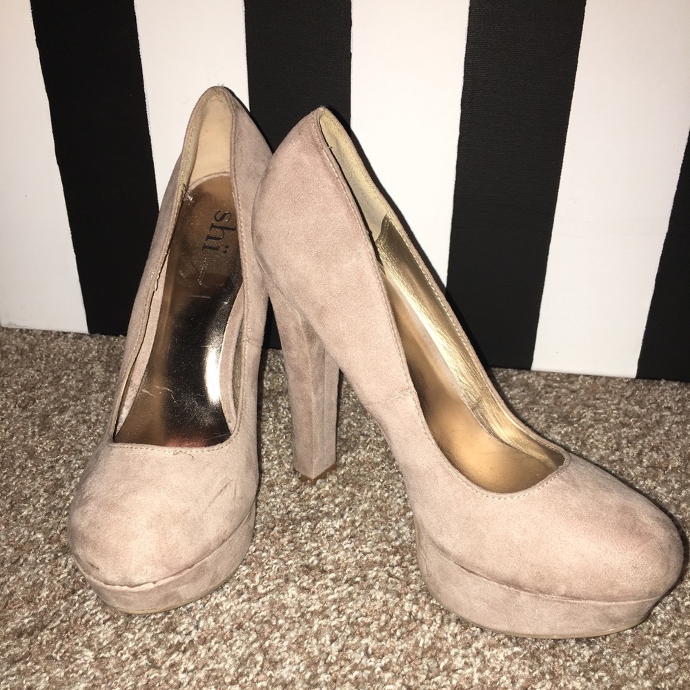 Nude Suede Platform Heels